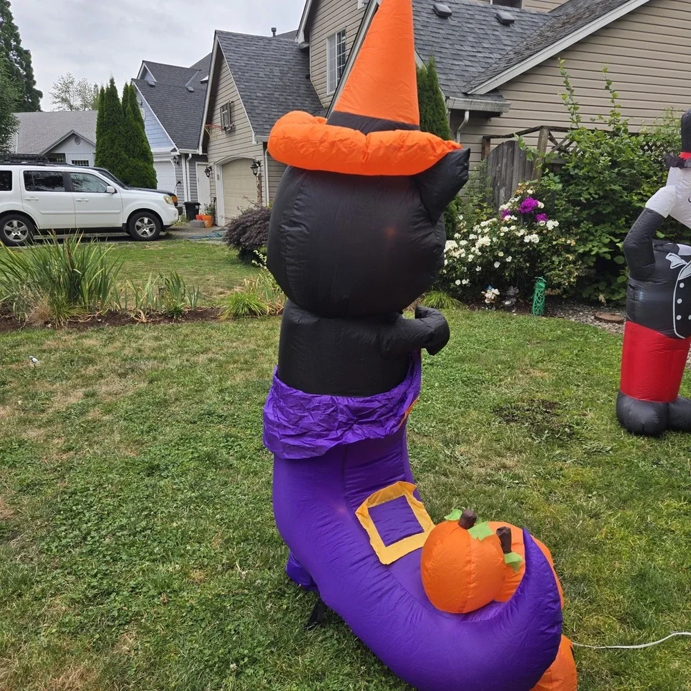 RARE GEMMY 7 Ft. Inflatable Airblown CAT IN SHOE Lighted Halloween Black Cat